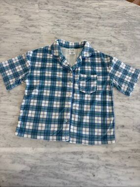 Art Class Sleepwear. Blue & Green Plaid Short-Sleeve Button-Down Shirt L (10-12)